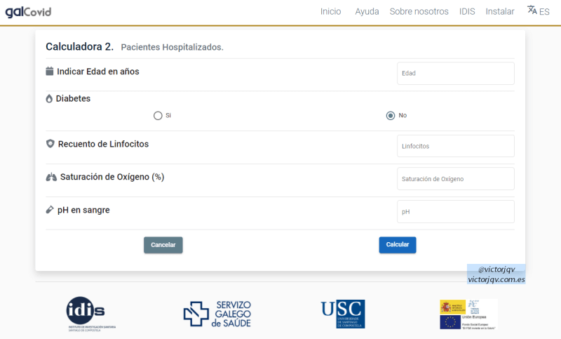 GALCOVID. CALCULADORA 2. Hospitalización.